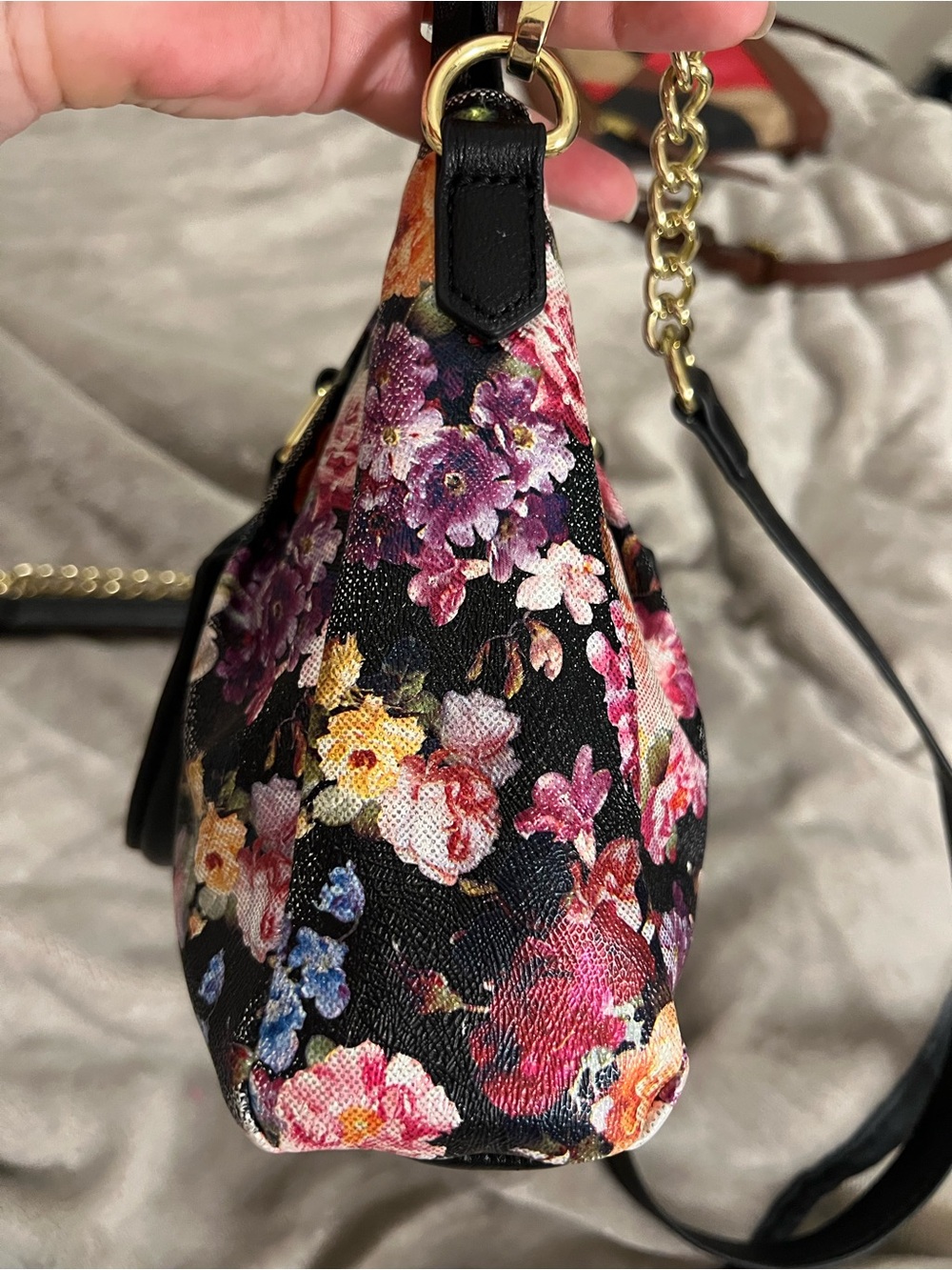 Betsey Johnson Black & Pink Floral Satchel Crossbody - Picture 6 of 8